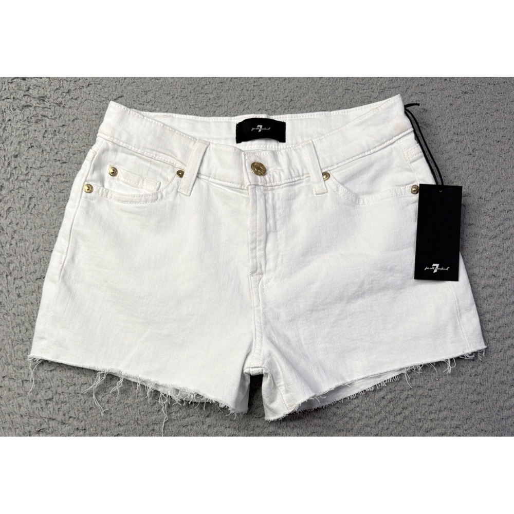 7 For All Mankind Jean Shorts Womens Size 24 White Raw Hem Mid Rise Shorts NWT